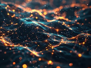 Wall Mural - microscopic view of glowing nanomaterials intricate network of luminescent fibers abstract patterns 