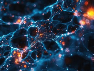 Wall Mural - microscopic view of glowing nanomaterials intricate network of luminescent fibers abstract patterns 