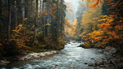 Wall Mural - Rivers carve their way through the forest's heart, their waters a lifeline for all who dwell within.