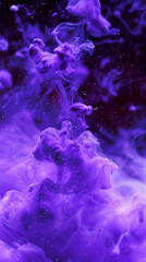 Wall Mural - Abstract purple ink in water with white particles on dark background