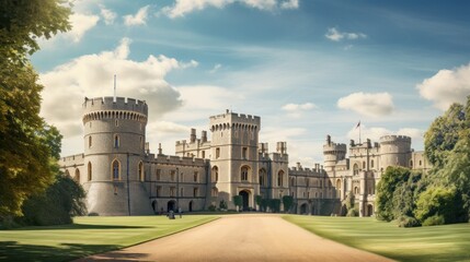 An ancient Windsor Castle, steeped in history, its stone walls whispering tales of bygone eras.