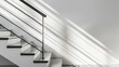 © สุพัฒตรา แสนพลี - An angled shadow from a staircase railing, gracefully descending a white wall, evoking a sense of depth and movement.