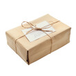 © Jenjira - A neatly wrapped brown package tied with twine and a label, perfect for themes of shipping, delivery, and gift-giving.