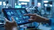 © KPN Photo - an engineer hand with a blurred hand adjusting settings on a tablet that controls a fully automated logistics system, Robotic process automation.