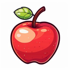 Red Apple with Green Leaf Illustration