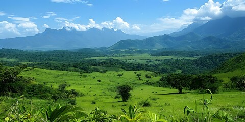 Canvas Print - Green hills and blue sky