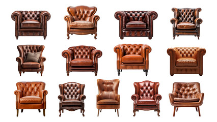 Wall Mural - Vintage leather armchair png element set, transparent background