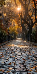 Canvas Print - The path in the woods is full of fallen leaves