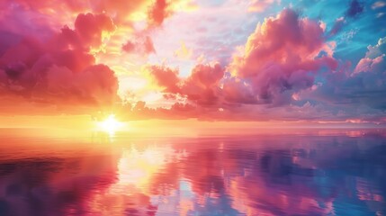 Wall Mural - Vibrant Sunset over a Calm Sea