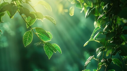 Poster - Sunbeams Through Lush Green Leaves