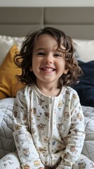 Smiling Toddler in Animal Print Onesie