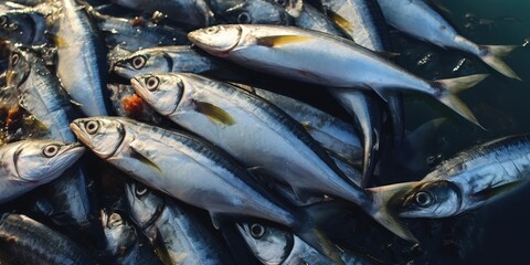 Wall Mural - Freshly Caught Fish, Close Up,A large group of sardines, Photo of a pile of sardines


