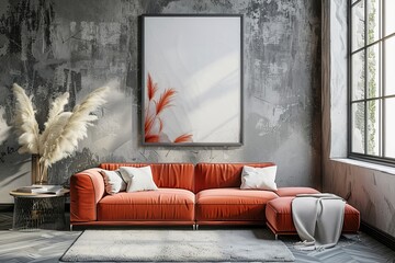 Wall Mural - mock up poster frame in modern interior background, living room, Scandinavian style, 3D render, 3D illustration, Generative AI