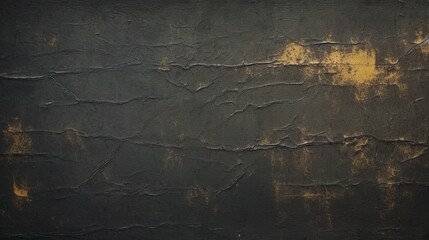 Abstract background with black cracked wall with old rusty metallic paint. Dark scratched material with ruined coating with crackles surface. Header illustration for banner design. Generative AI.