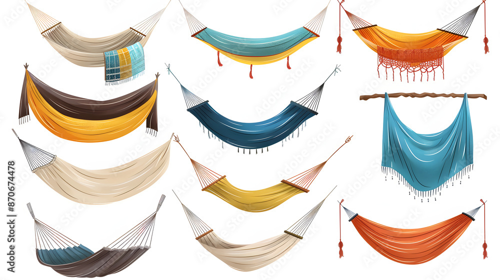 Collection of hammocks of different types isolated on white background ...