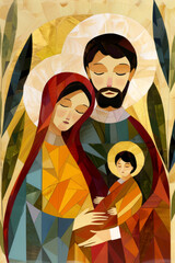 Wall Mural - Representation of the Holy Family with baby Jesus. AI generative.