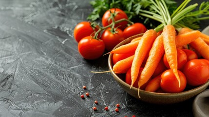 Fresh Carrots and Tomatoes in a Bowl