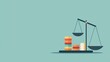 © Samon - Illustration of a balance scale with stacked coins symbolizing financial balance and investment on a light blue background.