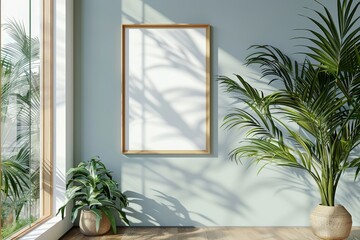 Wall Mural - Frame mockup, ISO A paper size. Living room wall poster mockup. Interior mockup with house background. Modern interior design. 3D render, Generative AI