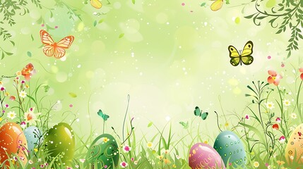 butterflies decoration with dragon eggs isolated on the green color background abstract background with empty space in the background lovely texture background 