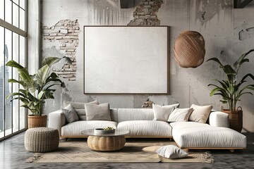 Wall Mural - Frame mockup, ISO A paper size. Living room wall poster mockup. Interior mockup with house background. Modern interior design. 3D render, Generative AI