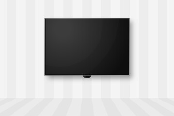 4K TV Mockup flat screen lcd or oled, plasma, realistic illustration, White blank monitor mockup. wide flatscreen monitor hanging on the wall