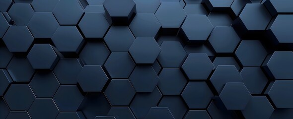 3d render of dark blue background with hexagon pattern -