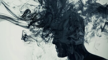 Wall Mural - A man depicted in smoky tendrils abstract ink forming. 4K overlay seamless looping animation background.