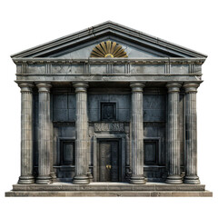 Detailed illustration of a classic bank facade in greco roman architecture style, isolated with a transparent background