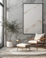 Wall Mural - Mockup poster frame on the wall of living room. Luxurious apartment background with contemporary design. Modern interior design. 3D render, 3D, Generative AI