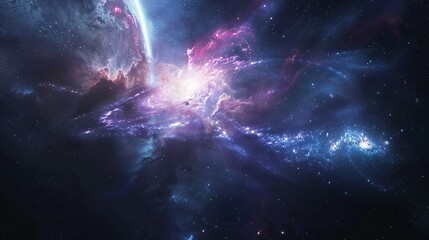 A serene depiction of a galaxy with vibrant nebulae and a starlit sky
