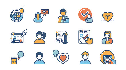 Icon Set Featuring Line Illustrations of Global Business Concepts