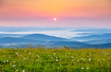 Poster - Spectacular view of distant mountain range. Carpathian mountains, Ukraine, Europe. Beauty of earth.