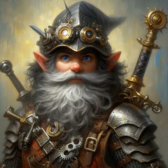 Gnome male knight in tinkered armor. fantasy character 