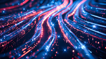 Wall Mural - abstract digital data stream with glowing lines on dark blue background