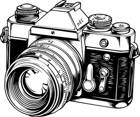 Hand drawn retro camera clipart design illustration