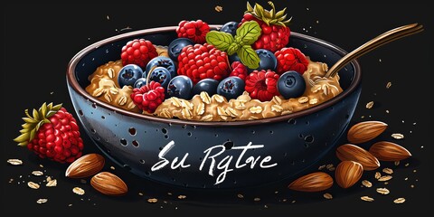 Wall Mural - Oatmeal Bowl With Berries and Almonds