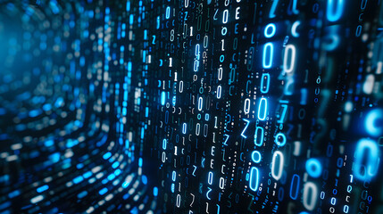 Abstract digital binary code matrix background in blue tones