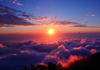 Wall Mural - The sun sets over a sea of clouds in a beautiful sky