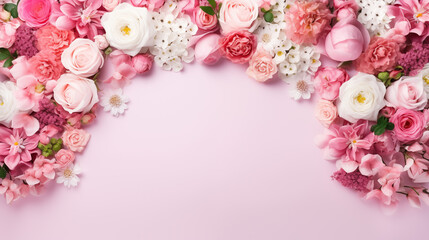 Wall Mural - A pink and white flower arrangement with a pink background