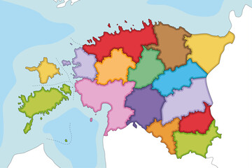 Poster - Vector illustrated regional blank map of Estonia with counties and administrative divisions, and neighbouring countries and territories. Editable and clearly labeled layers.