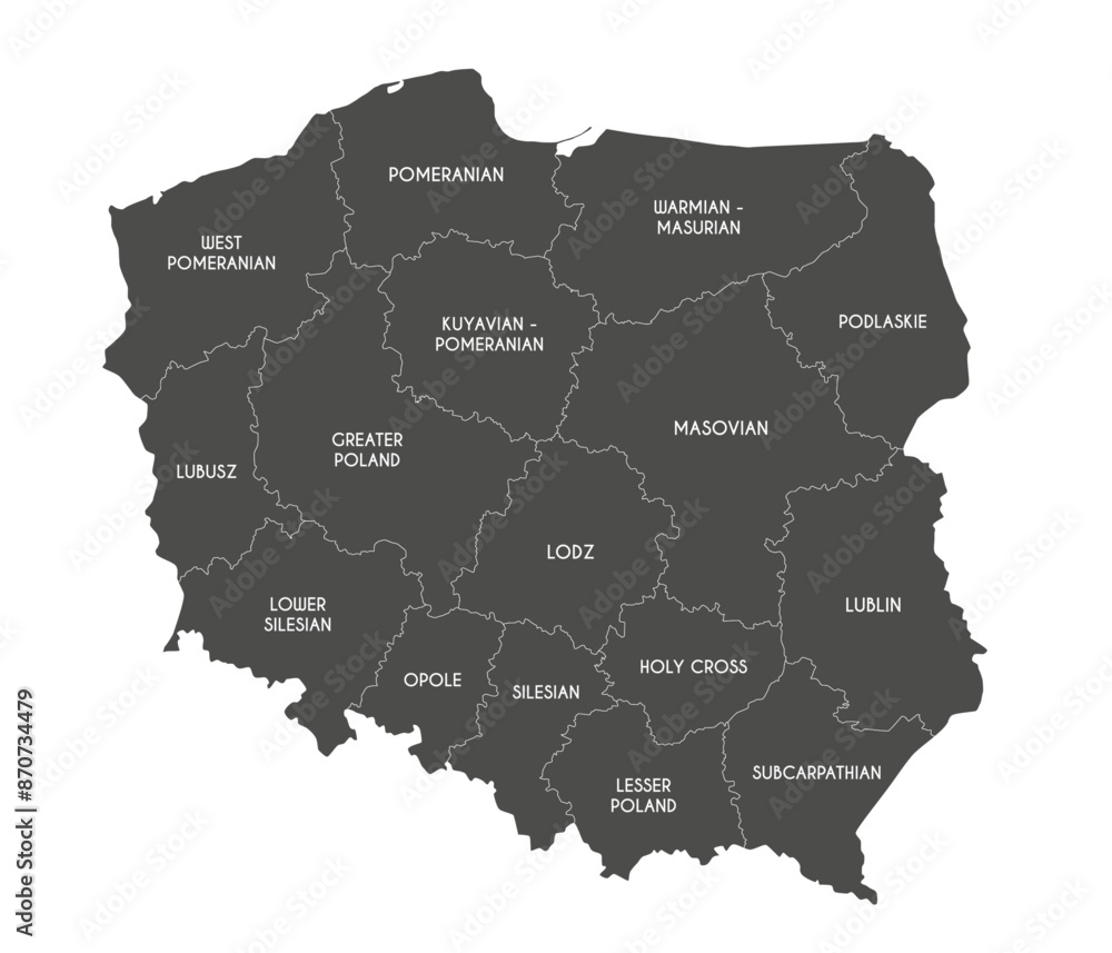 Vector map of Poland with provinces and administrative divisions ...