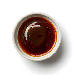 small sauce bowl of worcestershire sauce, white background,