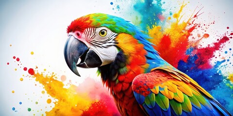 Canvas Print - Colorful parrot with vibrant paint splatters , tropical, bird, colorful, artistic, vibrant, feathers, exotic, wild