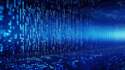 Blue digital binary data on computer screen background. , generated by AI