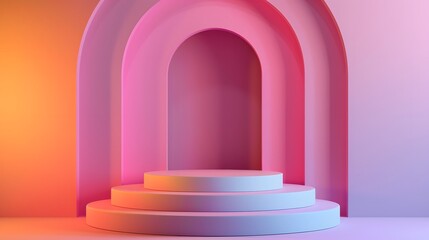 Poster - Minimalist Pink and Orange 3D Background with Platform.