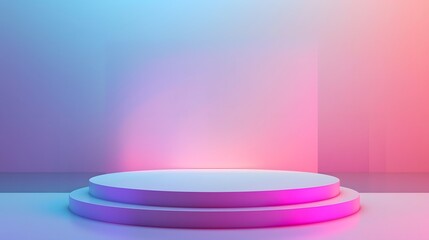 Poster - Minimalistic Pink and Blue Podium with Neon Light.