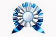 © Jahid CF 5327702 - Blue badges rosettes award realistic composition with isolated view of ornate paper badge illustration.