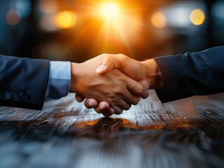 Two people shaking hands in a business setting. Concept of professionalism and trust between the two individuals