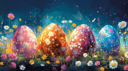 Canvas Print - Paint a colorful abstract Easter scene, with swirling shapes and cheerful motifs representing springtime festivities.